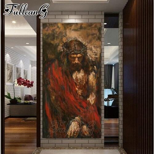 FULLCANG Abstract Jesus religious icon large diamond painting 5d diy full square round drill mosaic embroidery sale decor FC3287