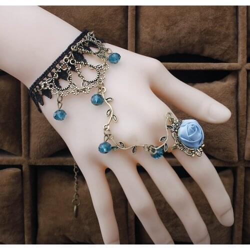 Gothic Lace Rose Flower Bracelet Vintage Colorful Flower Beads Harness Bracelet Chain Women Unique Bracelet Gifts