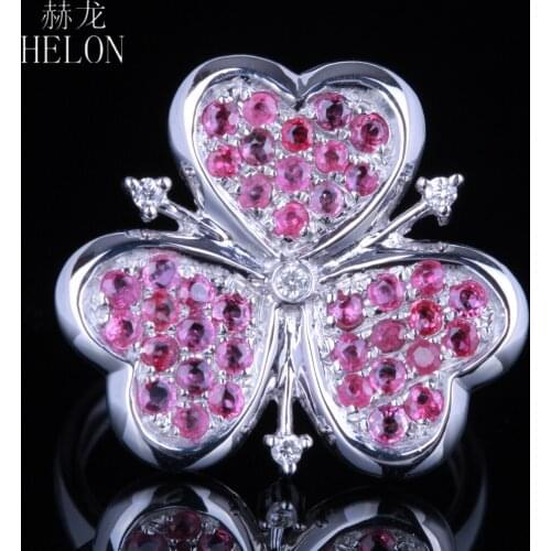 HELON Solid 10K White Gold Pave 1.1ct Natural Diamonds Ruby Engagement Wedding Women Trendy Fine Jewelry Gemstone Ring