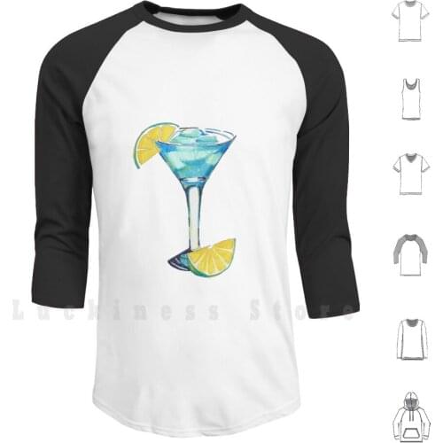Blue Lagoon Hoodies Long Sleeve Ice Liquor Fruit Isolated Blue Beverage Cocktail Drink Juice Glass Cold