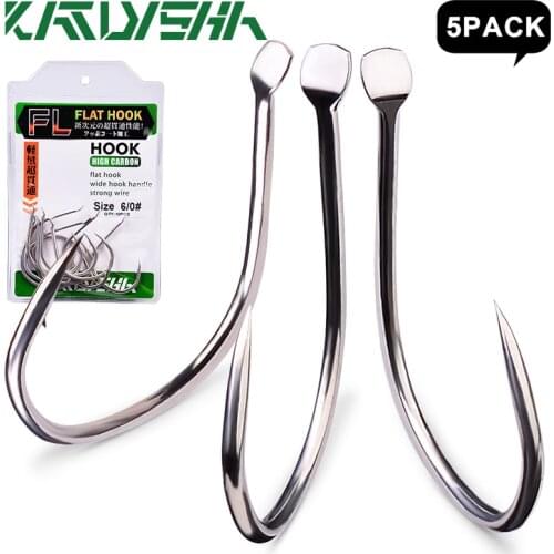 KATYUSHA 50Pcs Jigging Fishing Hooks Size 1/0-2/0-3/0-4/0-5/0# Slow Pitch Flat Fishhooks High Carbon Steel Single Hooks Barbed