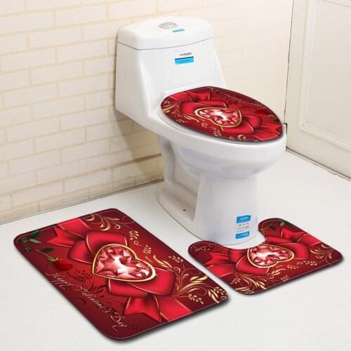 3pcs set Toilet seat Cover Absorbent Anti-Slip Bathroom mat Home Decoration Carpet Doormats Flannel Valentines Day Floor Rug
