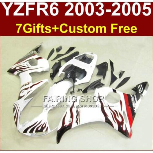 R6 bodywork for YAMAHA fairing kit 03 04 05 red flame in white fairings YZF R6 2003 2004 2005 Motorcycle sets GRE