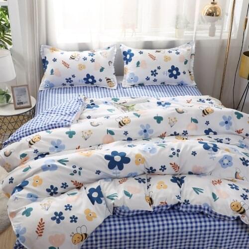 Pastoral style Blue plaid Bedding Set,Flower pattern Duvet Cover With Pillowcase 150x200,240x210 Quilt Cover,King Blanket Cover