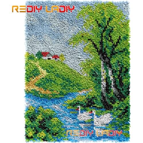 Latch Hook Rug Lakeside House Crochet Wall Tapestry Kits DIY Carpet Rug Chunky Yarn Needlework Knitted Floor Mat Hobby & Crafts