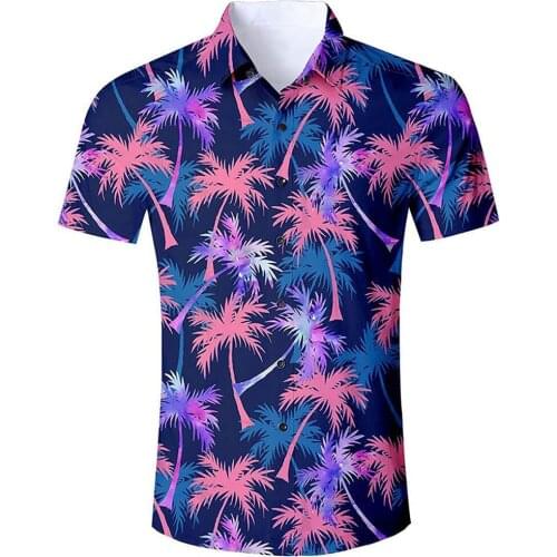 Summer Harajuku Short sleeve Shirts Beach Palm Trees Flamingo 3D Printed Hawaiian Shirt Mens Harajuku Casual Shirt Drop Shipping