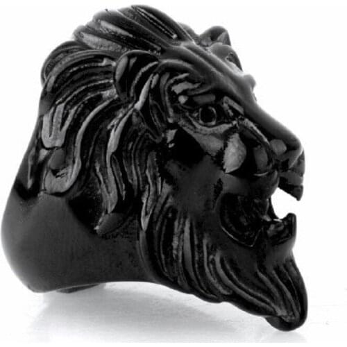 Mens Black Stainless Steel Lion King Head Ring Cool Fashion Jewelry