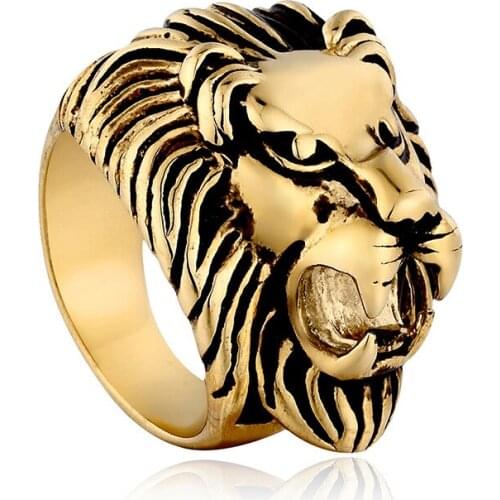 New Mens Ring Gold Silver Color Lion Head Rings For Men Male Punk Rock 316L Stainless Steel Animal Jewelry Dropshipping