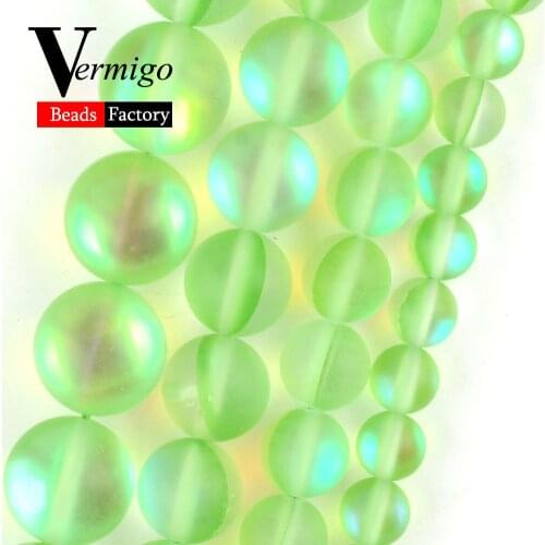 Natural Matte Light Green Austrian Crystal Stone Round for Jewelry Making 6-12mm Beads Bracelet Necklace Accessories Wholesale