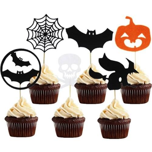 Non-woven Halloween Cake Insert Card Insert Sign Dessert Table Decoration Pumpkin Spider Web Bat Skeleton Witch Decoration