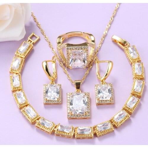 Nigerian Jewelry Set For Women Wedding-Party Trendy Accessories White CZ Earrings And Necklace Bracelet Sets African Jewelry