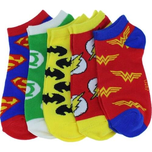 5 pairs set spring summer new Cotton Women Cartoon Super hero socks Ankle Sweat Boat Sock Man lovers No Show Low Cut Socks blue