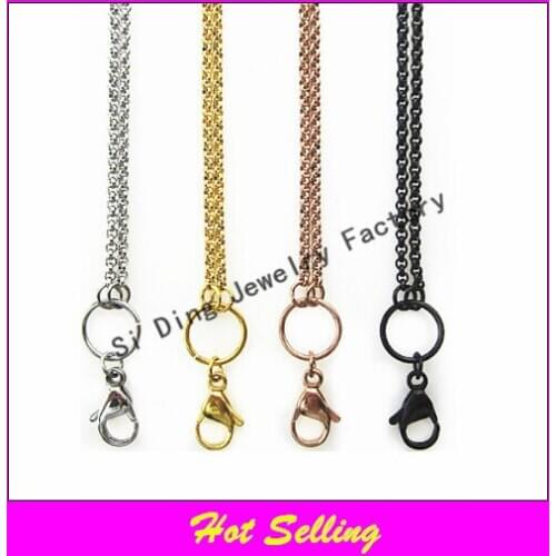 Newest 24 inches stainless steel rolo chain floating locket chains mix 4pcs glass locket chain (1color=1pcs)