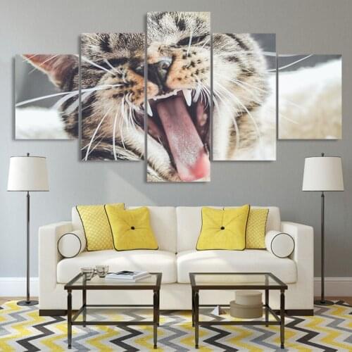 Home Decoration Posters Modular Picture Wall Art 5 Panel Animal Cat Living Room HD Printed Modern Painting On Canvas Framework
