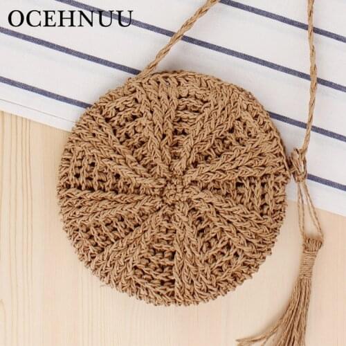 OCEHNUU Round Small Beach Bags Women Straw Summer Bag 2020 Tassels Weave Ladies Shoulder Bag Crossbody For Girls Vacation Purse