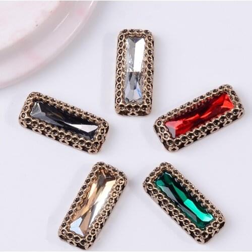 10 Pieces 10*25mm Rectangle Metal Rhinestone Buttons Ornament Handmade Apparel Accessories DIY Jewelry Findings