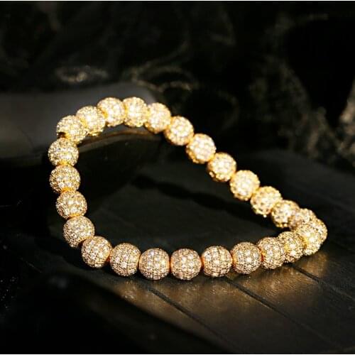 Luxury Gold Color Ball CZ Zircon Pave Weaving Bracelet Homme Men Fashion Beaded Bracelet Dropshipping