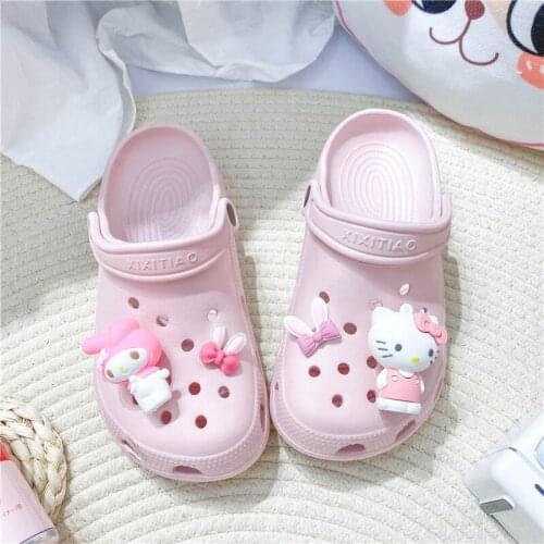 Y2K Pink Croc Shoes Clogs Beach Hole Shoes Womens Shoes Sandals Summer Thick Soled Slope Heel Sandals Slippers Thick Heels