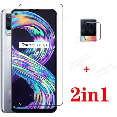 Realme 8 glass 2in1 camera protectors for oppo realme realmi real mi 8 phone screen films cover realme8 6.4'' case fundas