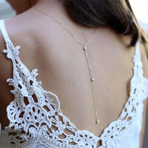 40GB Wedding Bridal Backdrop Necklace Simulated Pearls Back Chain Bikini Bodychain