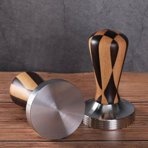 304Stainless Steel Lattice Handle Tamper 58mm Coffee Tamper Flat Base Checkerboar Espresso Powder Coffee Accessories For Barista