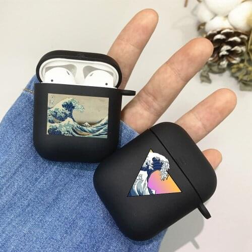 Vintage The Great Wave Case for Apple Airpods 1 2 Pro Case Protective Earphone Case Black Cover Soft Silicone Airpods Bag Coque