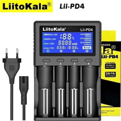 LiitoKala Lii-PD4 Battery Charger LCD Display for 18650 26650 21700 18350 AA AAA 3.7V/3.2V/1.2V/1.5V lithium NiMH Li-ion battery