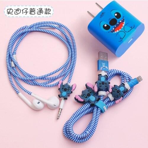 Disney Stitch Apple Data Cable Protective Case iPhone11pro Mobile Phone Line Protective Case 18W Fast Charge Headset Winder Case