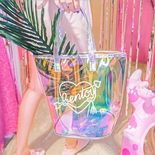 Women Fashion Casual Girl Large Capacity Tote Hologram Laser Shoulder Bag Shopping Bag Summer Beach Ladies Bags Women QT3140