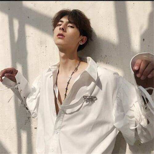 2018 Palace vintage tie sleeve shirt summer Korean version of the fashion cotton long-sleeve inch shirt