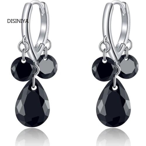 DISINIYA Pendant Womens Earrings 925 Sterling Silver Black CZ Retro Statement Jewelry 2020 Original Design ZBSE00401