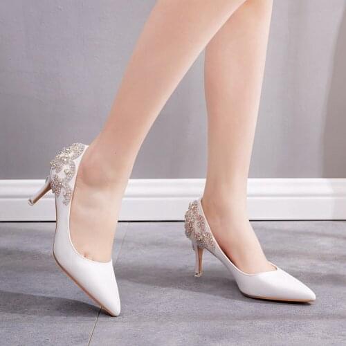 High Heels Pointed Stiletto Rhinestone Womens Dress Banquet Pumps Bridesmaid Wedding Shoes