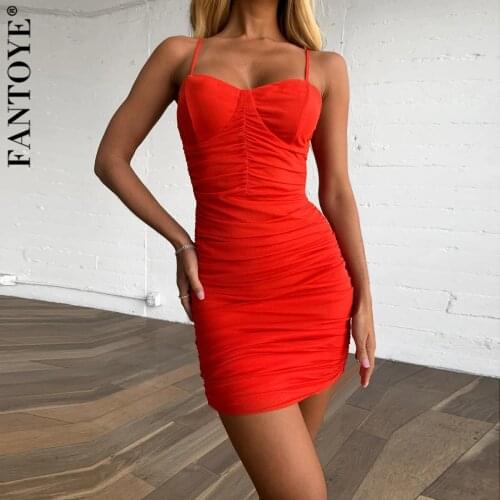 FANTOYE Spaghetti Strap Halter Mini Dress Women Sleeveless Ruched Skinny Dresses Female Sexy Skirt Nightclub Partywear Vestidos