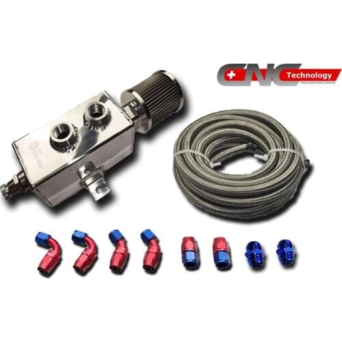 1L_OT_PO_SS -Aluminum 1L Oil Catch Tank CAN Reservoir+Breather Filter stainless steel hose