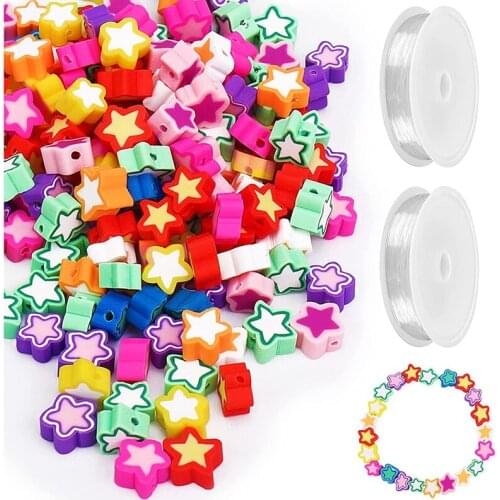 200 Pieces of Jewelry Making Star Beads, Star Spacer Beads, with 2 Rolls of Crystal Stretch Rope, for DIY Necklaces