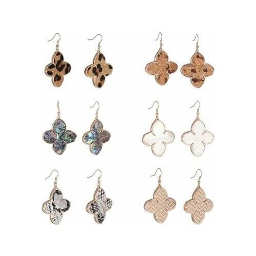 2020 New Style Four leaf flower exquisite fashion abalone leopard print simple personality earrings