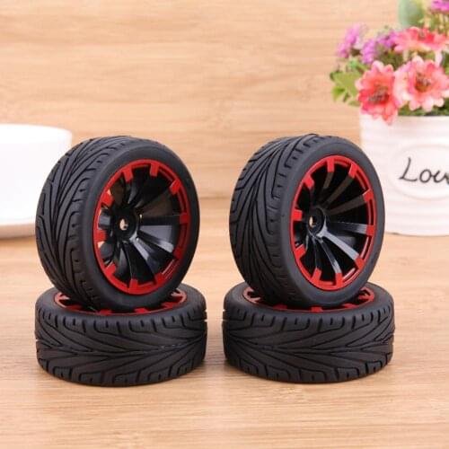 4pcs RC Tyre Flat Running Tyre Rubber Wheel RC Car Part Fit for 1/10 HSP HPI Redcat RC Car Accessory