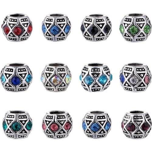 50pcs Mixed Color Alloy Rhinestone European Beads Flower Large Hole Beads for Jewelry Making DIY Bracelet Necklace Findings