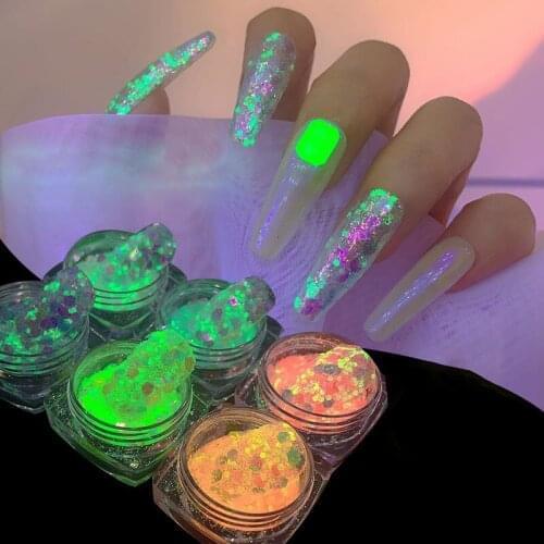 6pcs/set Nail Art Luminous Sequin Mixed Holographic Nail Decoration Glitters Shinny Glow In the Dark DIY Nail Accessories