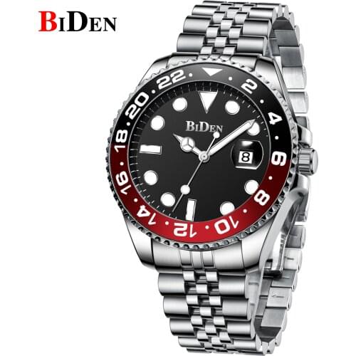 BIDEN Luxury Brand Mens Fashion Sport Quartz Wristwatch Military Full Steel Waterproof Date Clock Gold Watches Gifts For Men