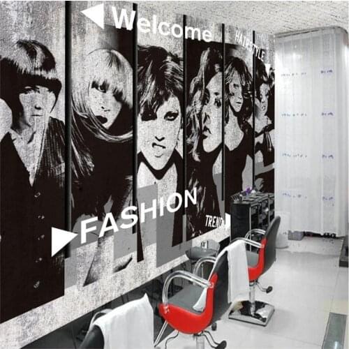 Black and White Beauties Background Wall Paper 3D Hair Salon Barber Shop Hairdressing Center Industrial Decor Mural Wallpaper 3D