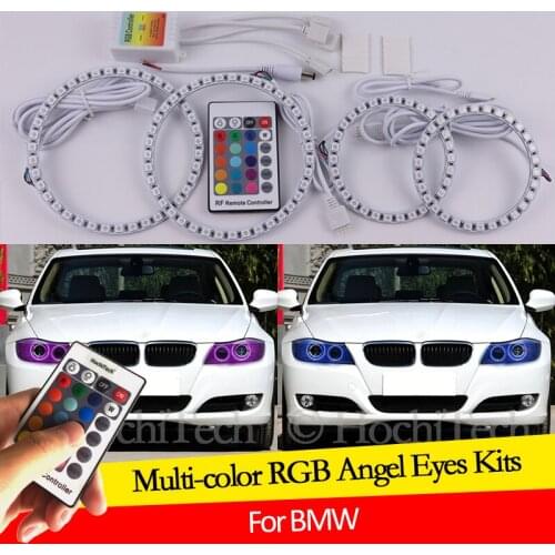 For BMW 3 Series E91 E90 LCI 2009-2012 Xenon headlights 16 colors RGB Angel Eyes LED Halo Rings RF Wireless Control DRL
