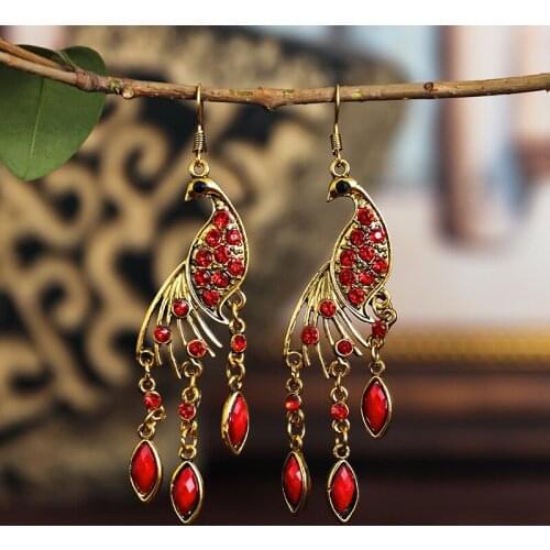Ethnic Womens Peacock Indian Tibetan Jewelry Gypsy Vintage Tribe Corful Stone Tassel Boho Earrings Jhumka Earrings