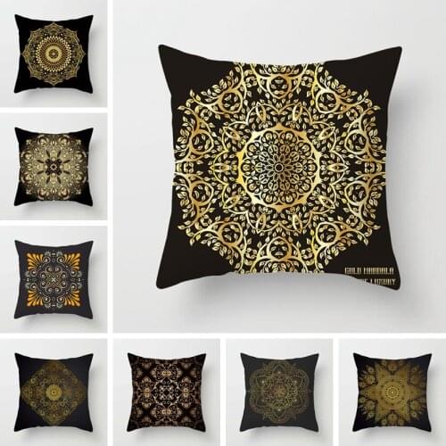 Fuwatacchi Gold Mandala Geometric Floral Printed Pillow Case Black White Cushion Cover for Home Sofa Car Bedroom Pillow Covers