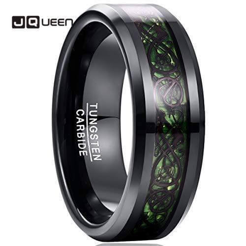 8mm Carbon Fiber Green Zircon Ring Dragon Pattern 100% Tungsten Carbide Rings Green Color Wedding Bands Male Jewelry