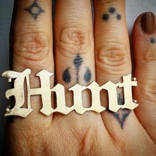 3UMeter Custom Name Ring Hiphop Stainless Steel Nameplate Ring Personalized Three Fingers Ring Women Name Customized Rings Gift