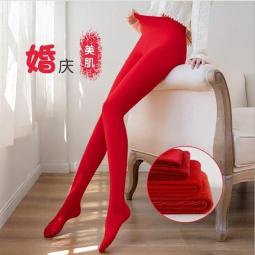 Red Warm and festive step on pantyhose autumn and winter Chinese wedding bride red Leggings