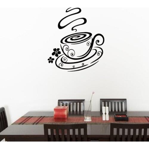 Creative Coffee Cup Flower Wall Sticker Cafe Kitchen Wall Decals Home Decor Art Mural Kids Room Decoration Nursery Wallpaper