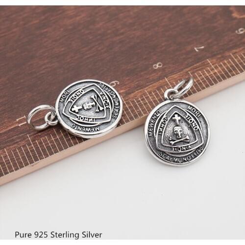 Buyee Real 925 Sterling Silver DIY Jewelry Findings Skull and Cross Medal Pendant Charms for Bracelet Accessories Wholesale