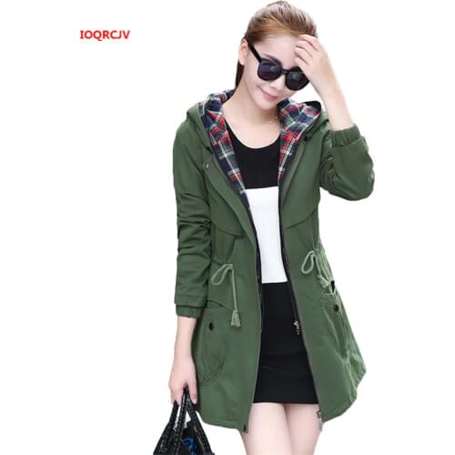 Women Jackets Autumn New Womens Windbreaker Korean Fashion Waist Large Size Long Windbreaker Coat Female Hooded Jacket W1129